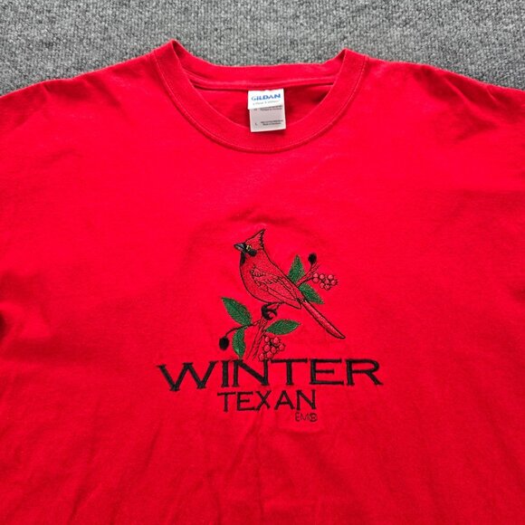 Winter‎ Texan Tshirt Mens Large Red Short Sleeve Embroidered Bird Cardinal - Picture 2 of 9
